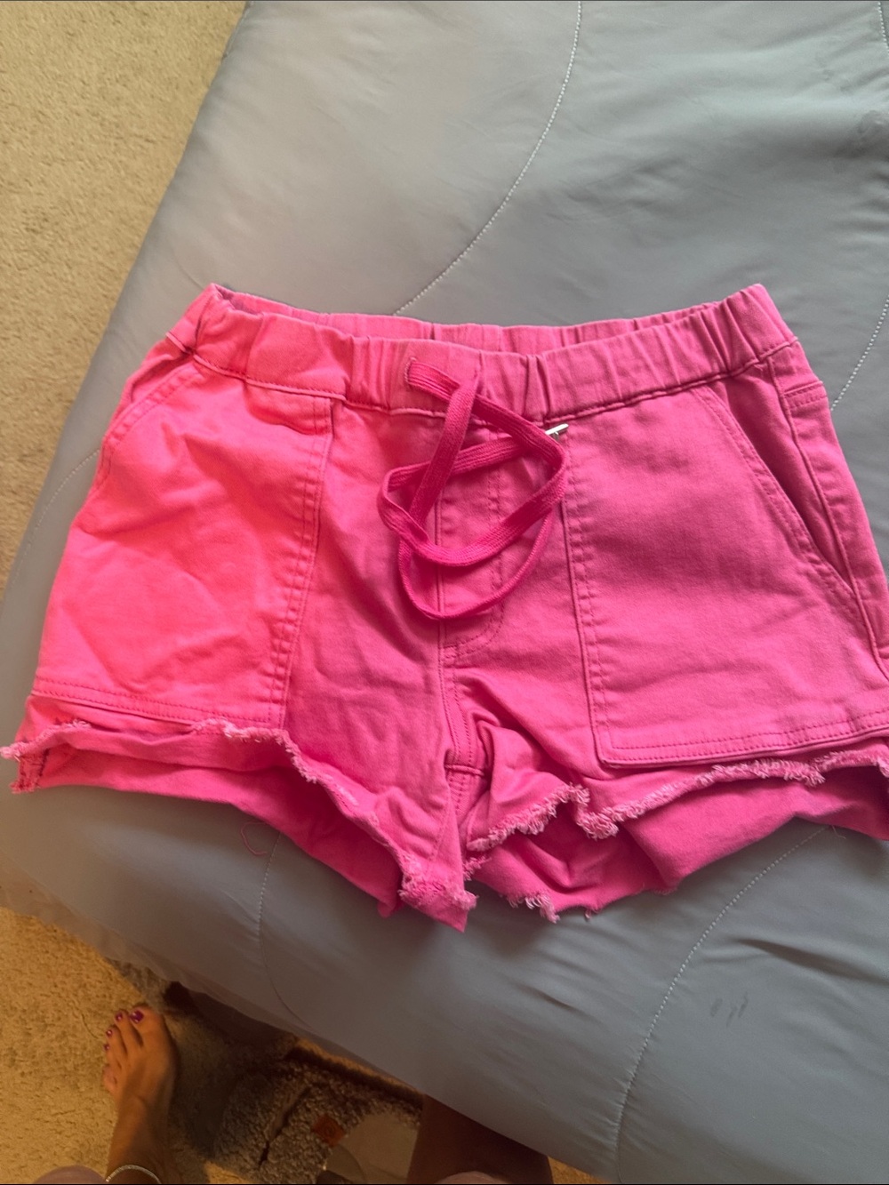 YMI Hot Pink Frayed Hem Athletic Drawstring Shorts